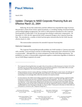 Changes to NASD Corporate Financing Rule Are Effective March 22, 2004