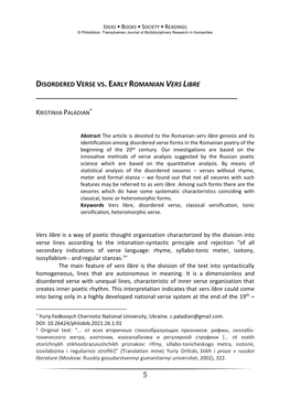 Disordered Verse Vs.Early Romanian Vers Libre