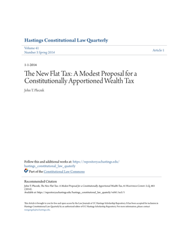 The New Flat Tax: a Modest Proposal for a Constitutionally Apportioned Wealth Tax, 41 Hastings Const