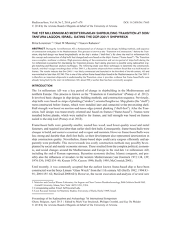 THE 1ST MILLENNIUM AD MEDITERRANEAN SHIPBUILDING TRANSITION at DOR/ TANTURA LAGOON, ISRAEL: DATING the DOR 2001/1 SHIPWRECK Brit