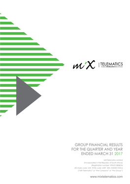 Group Financial Results for the Quarter and Year Ended March 31 2017