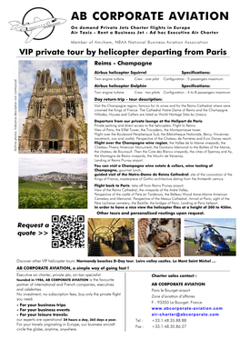 VIP Helicopter Reims Champagne Tour