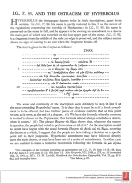 I.G., 12, 95, and the OSTRACISM of HYPERBOLUS Rapw