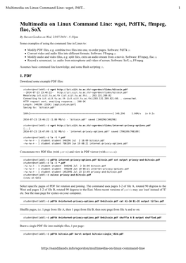 Multimedia on Linux Command Line: Wget, Pdftk, Ffmpeg, Flac, Sox