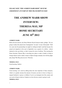 The Andrew Marr Show” Must Be Credited If Any Part of This Transcript Is Used