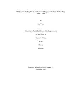 The Influence and Legacy of the Black Panther Party, 1966 – 1980