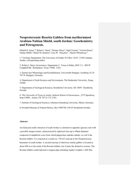 Neoproterozoic Rosetta Gabbro from Northernmost Arabian-Nubian Shield, South Jordan: Geochemistry and Petrogenesis