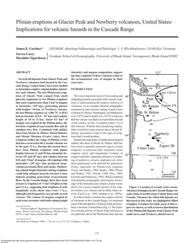 GSA Bulletin: Plinian Eruptions at Glacier Peak and Newberry Volcanoes, United States; Implications for Volcanic Hazards In