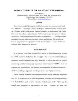 Isotopic Tables of the Baryons and Mesons (2003)