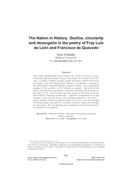 Decline, Circularity and Desengaño in the Poetry of Fray Luis De León and Francisco De Quevedo∗