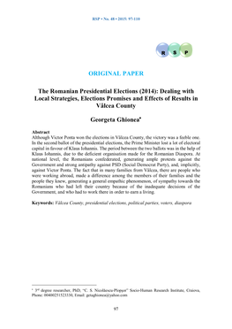 ORIGINAL PAPER the Romanian Presidential Elections (2014)