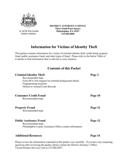 Information for Victims of Identity Theft