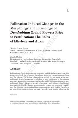 Chapter 1: Pollination-Induced Changes in the Morphology and Physiology of ﻿Dendrobium﻿ Orchid Flowers Prior to Fertilizat