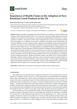 Importance of Health Claims in the Adoption of New Breakfast Cereal Products in the UK