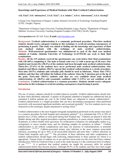 Knowledge and Experience of Medical Students with Male Urethral Catheterization