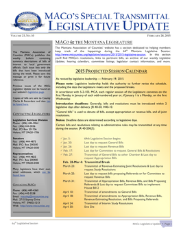 Maco Legislative Update  Page 1 SCHEDULED HEARINGS