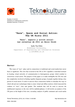 “Race”, Space and Social Action: the UK Riots 2011