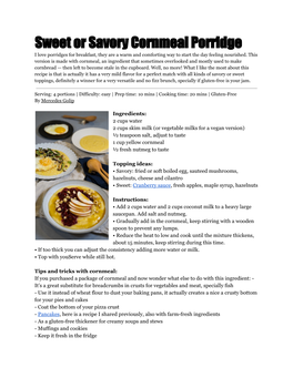 Mercede's Sweet Or Savory Cornmeal Porridge