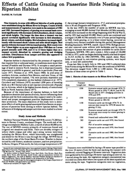 Effects of Cattle Grazing Riparian Habitat on Passerine Birds Nesting In