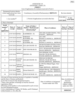 ANNEXURE 5.8 (CHAPTER V, PARA 25) FORM 9 List of Applications For