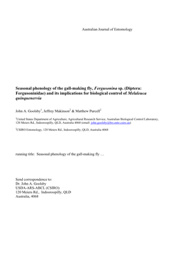 Seasonal Phenology of the Gall-Making Fly Fergusonina