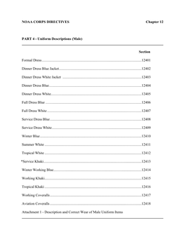 NOAA CORPS DIRECTIVES Chapter 12 PART 4 - Uniform Descriptions (Male)