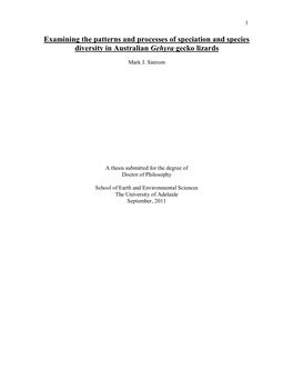 Examining the Patterns and Processes of Speciation and Species Diversity in Australian Gehyra Gecko Lizards