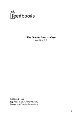 The Dragon Murder Case Van Dine, S