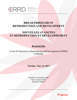 Breakthroughs in Reproduction and Development · Nouvelles Avancées En Reproduction Et Développement