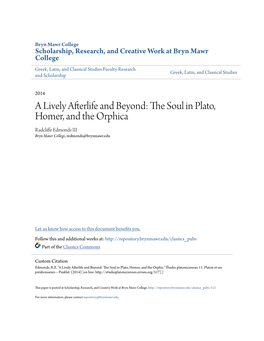 A Lively Afterlife and Beyond: the Soul in Plato, Homer, and the Orphica