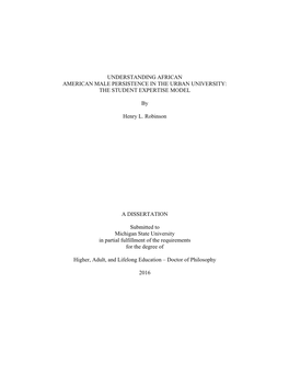 Understanding African American Male Persistence in the Urban University: the Student Expertise Model