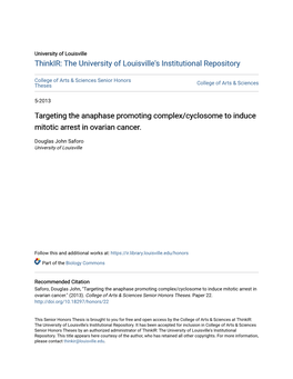 Targeting the Anaphase Promoting Complex/Cyclosome to Induce Mitotic Arrest in Ovarian Cancer