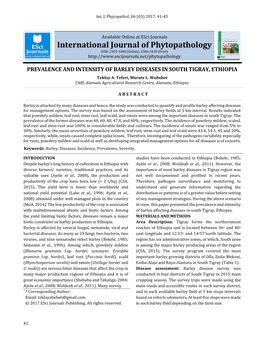 PREVALENCE and INTENSITY of BARLEY DISEASES in SOUTH TIGRAY, ETHIOPIA Teklay A