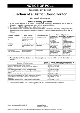 NOTICE of POLL Election of a District Councillor