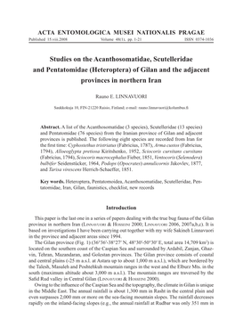 (Heteroptera) of Gilan and the Adjacent Provinces in Northern Iran