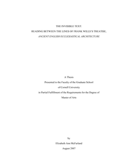 The Invisible Text: Reading Between the Lines of Frank Wills’S Treatise, Ancient English Ecclesiastical Architecture