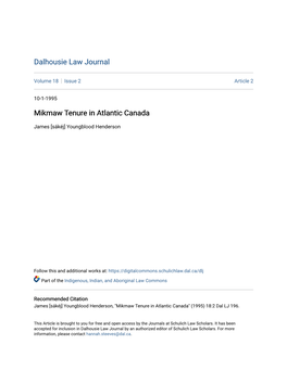 Mikmaw Tenure in Atlantic Canada