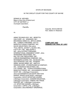 STATE of MICHIGAN in the CIRCUIT COURT for the COUNTY of WAYNE DENNIS W. ARCHER, Mayor of the City of Detroit and CITY of DETROI