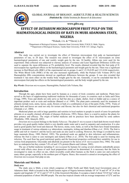 EFFECT of DETARIUM MICROCARPUM FRUIT PULP on the HAEMATOLOGICAL INDICES of RATS in MUBI ADAMAWA STATE, NIGERIA *Wahedi, J.A