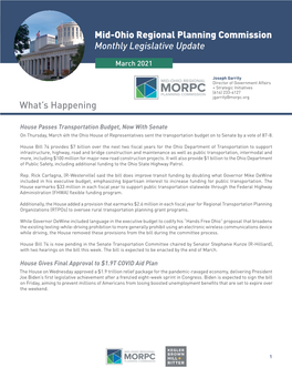 Mid-Ohio Regional Planning Commission Monthly Legislative Update What's Happening