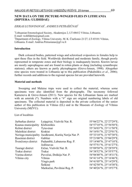 New Data on the Picture-Winged Flies in Lithuania (Diptera: Ulidiidae)