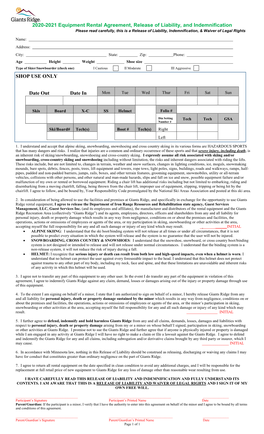 2020-2021 Equipment Rental Agreement, Release