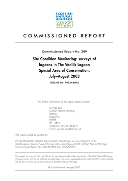 Report No. 209 Site Condition Monitoring: Surveys of Lagoons In