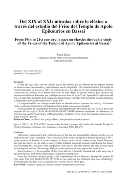 Miradas Sobre Lo Clásico a Través Del Estudio Del Friso Del Templo De Apolo Epikourios En Bassai