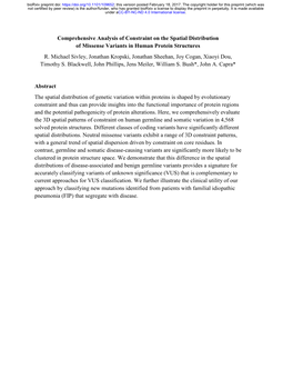 Comprehensive Analysis of Constraint on the Spatial Distribution of Missense Variants in Human Protein Structures R