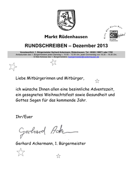 RUNDSCHREIBEN – Dezember 2013