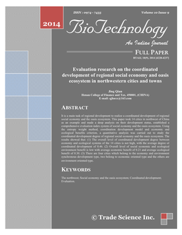 Evaluation Research on the Coordinated Development of Regional Social Economy and Oasis Ecosystem in Northwestern Cities and Towns