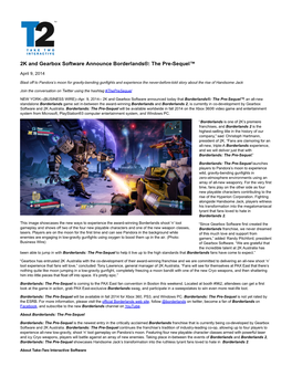 2K and Gearbox Software Announce Borderlands®: the Pre-Sequel™