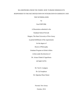 Islamophobia from the Inside: How Turkish Immigrants Responded to the Securitization of Integration in Germany and the Netherlan