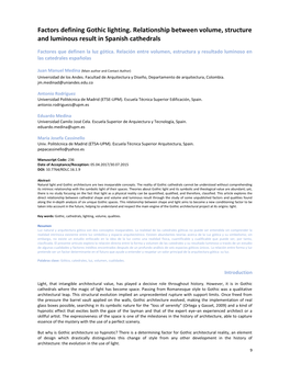 Factors Defining Gothic Lighting. Relationship Between Volume, Structure and Luminous Result in Spanish Cathedrals